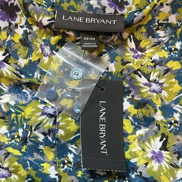 LANE BRYANT 22/24 Sheer Long Sleeve Green Blue Floret Floral Blouse NWT 22 24 - Picture 4 of 8